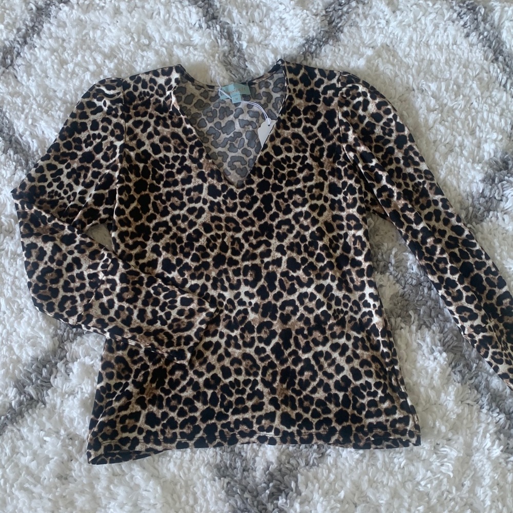 V-Neck Puff Shoulder Long Sleeve Top
